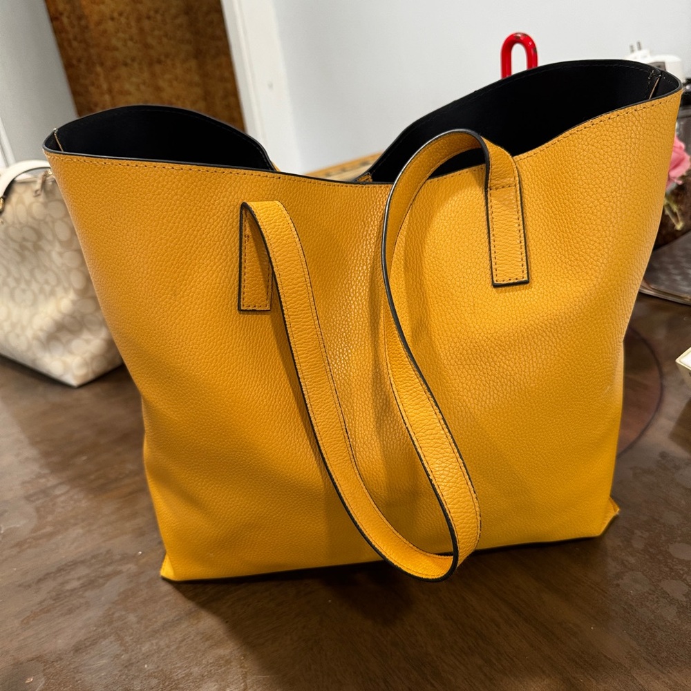Yellow Leather Tote Bag